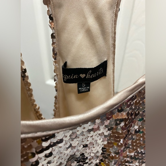 Sequin Hearts Halter Gold/Champagne Dress Size 5 - Picture 7 of 10